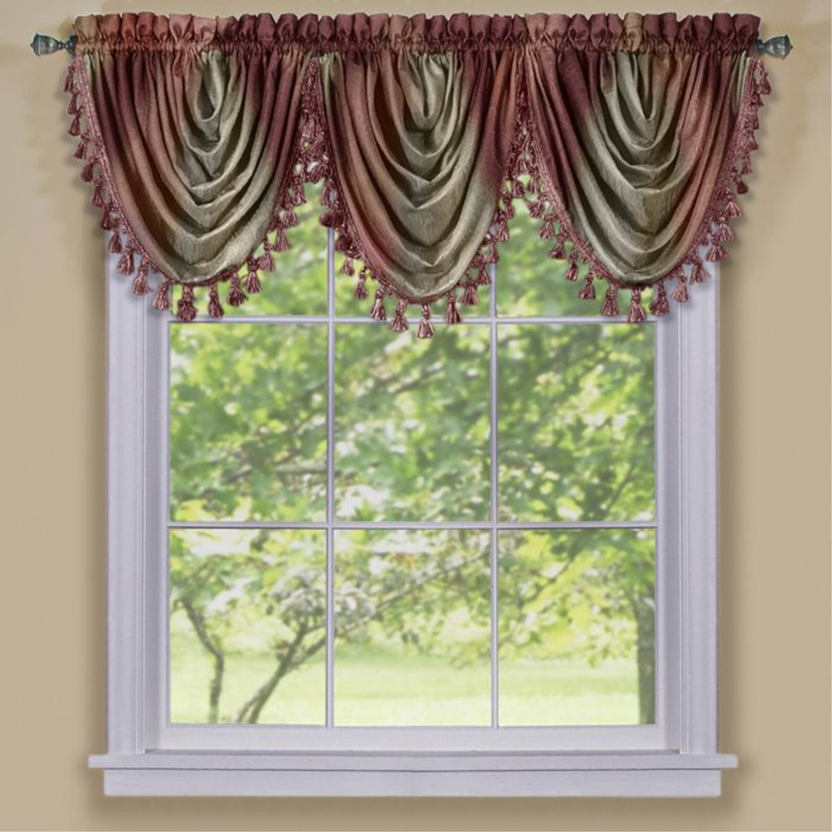 Ombre Tasseled Waterfall Valance  Vibrant Colors, Rainbow Design  Panels, Scarf, Tieup Shade Sold Separately