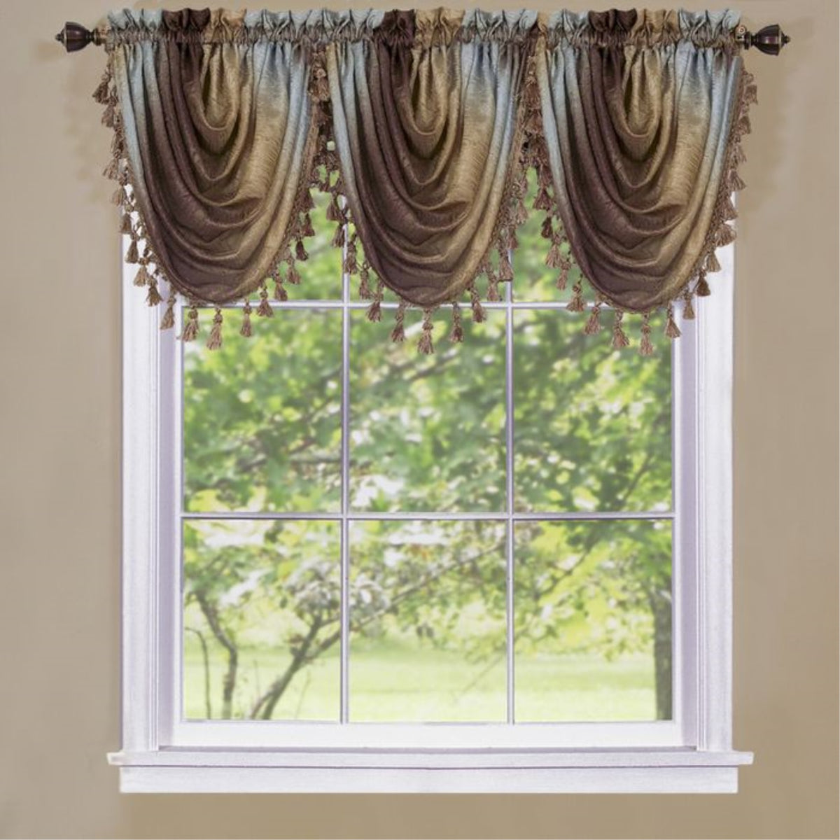 Ombre Tasseled Waterfall Valance  Rainbow Design, Various Colors  Matching Panels, Scarf, Tieup Shade Sold Separately