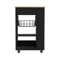 TUHOME Blosson Kitchen Cart,  One Drawer, Two Open Shelves, Rack, Four Caster Wheels-Black-Light Oak, For Kitchen Room