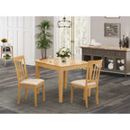 East West Furniture OXAN3-OAK-C 3 Piece Dining Table Set for Small Spaces Contains a Square Dining Room Table and 2 Linen Fabric Upholstered Chairs, 36x36 Inch, Oak