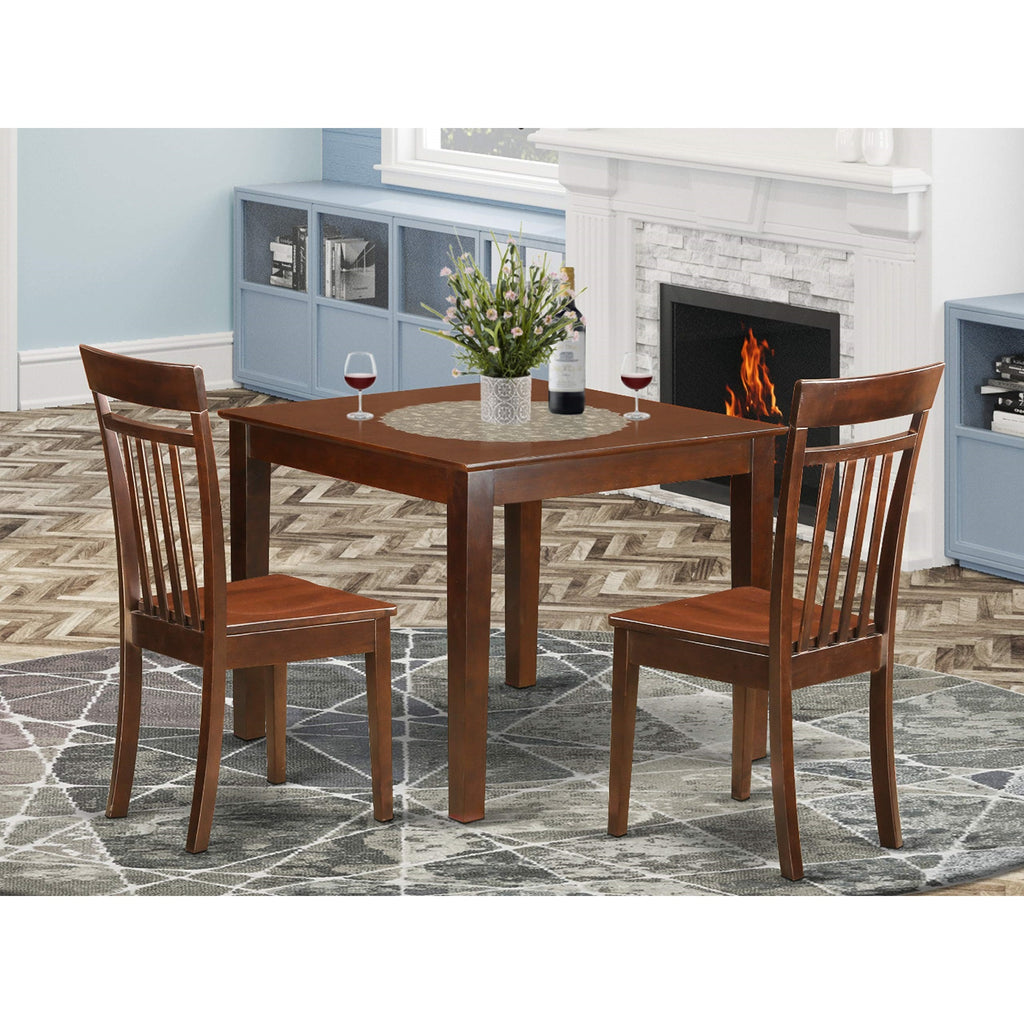 East West Furniture OXCA3-MAH-W 3 Piece Kitchen Table Set for Small Spaces Contains a Square Dining Room Table and 2 Solid Wood Seat Chairs, 36x36 Inch, Mahogany