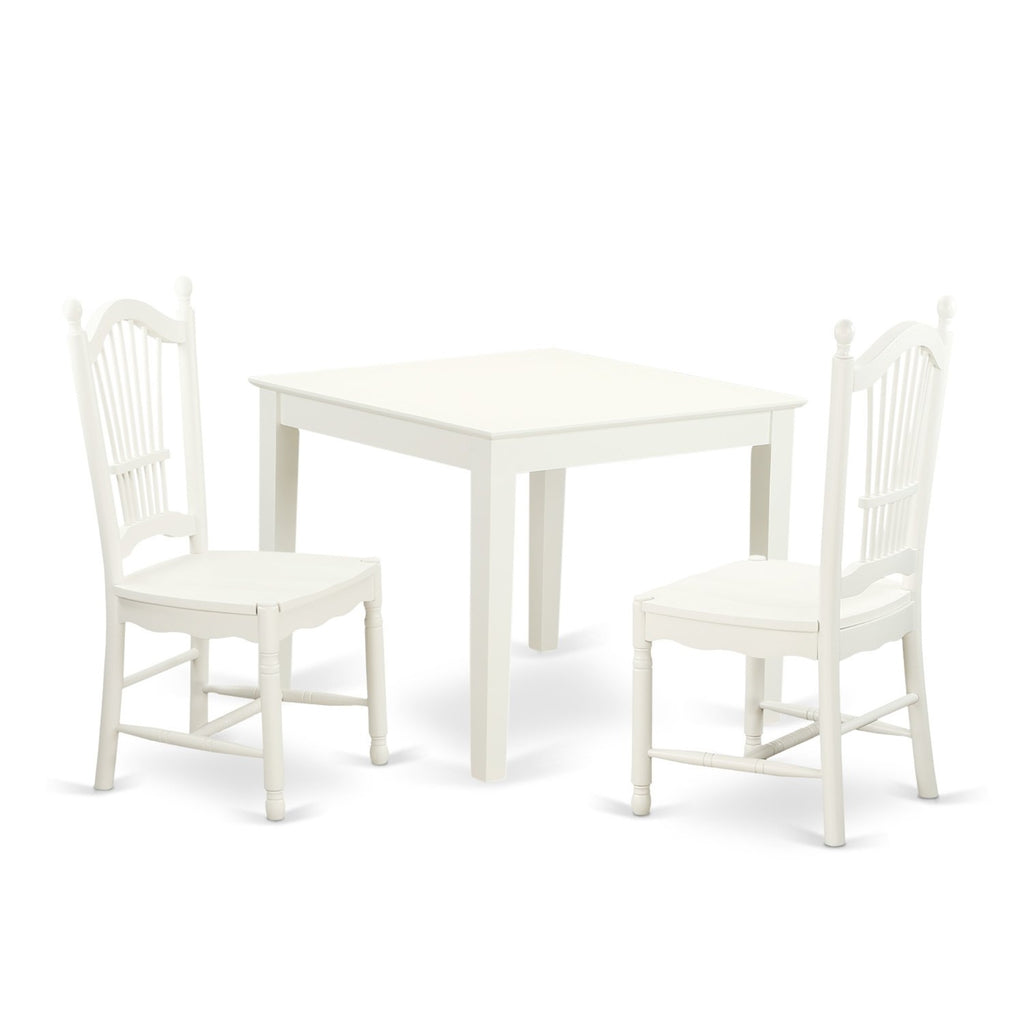 East West Furniture OXDO3-LWH-W 3 Piece Kitchen Table Set for Small Spaces Contains a Square Dining Room Table and 2 Dining Chairs, 36x36 Inch, Linen White