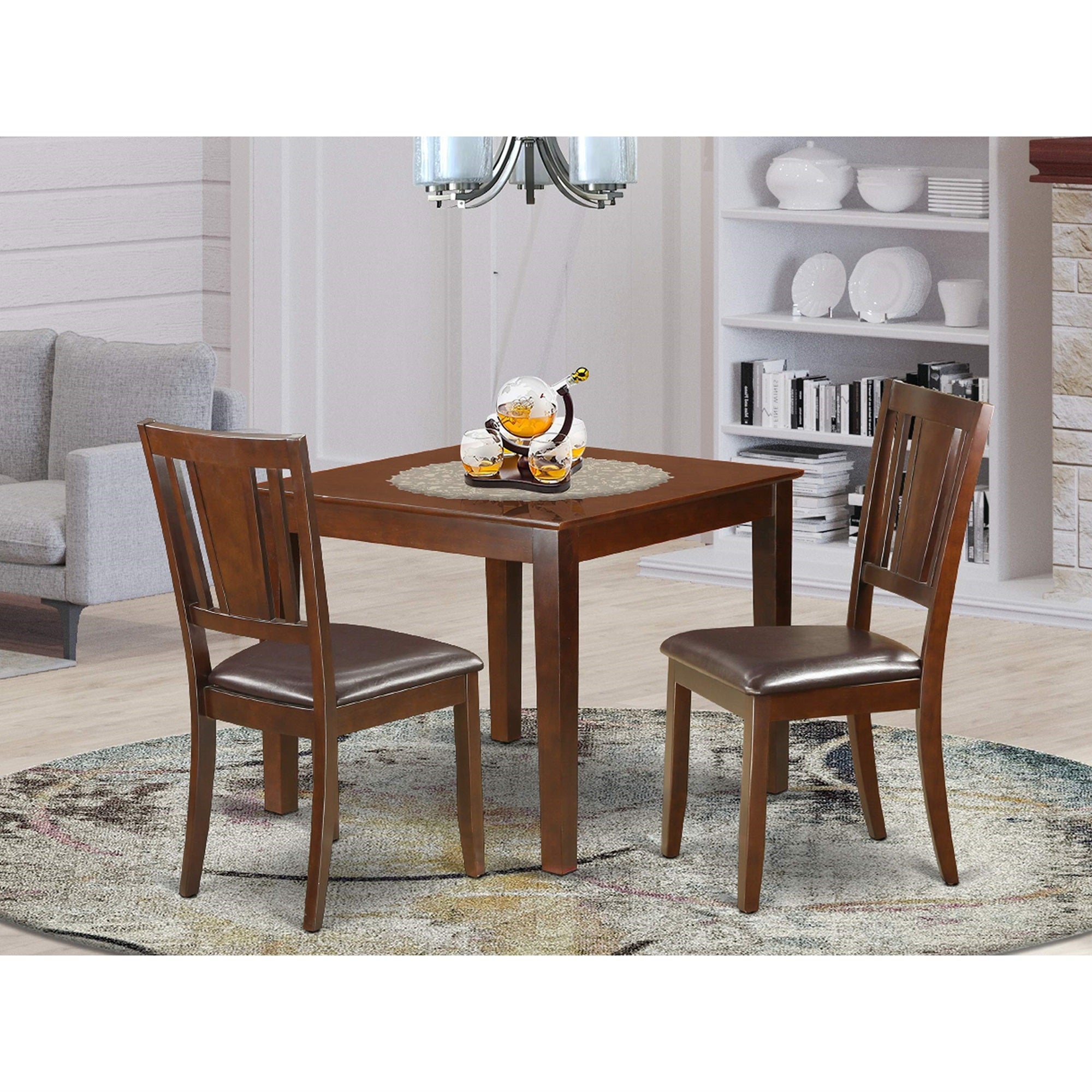 East West Furniture OXDU3-MAH-LC 3 Piece Dining Table Set for Small Spaces Contains a Square Dining Room Table and 2 Faux Leather Upholstered Chairs, 36x36 Inch, Mahogany