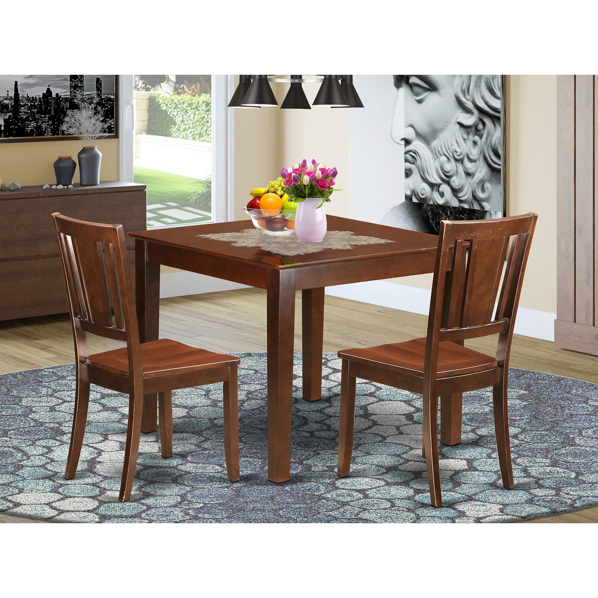 East West Furniture OXDU3-MAH-W 3 Piece Dining Set Contains a Square Dining Room Table and 2 Kitchen Chairs, 36x36 Inch, Mahogany