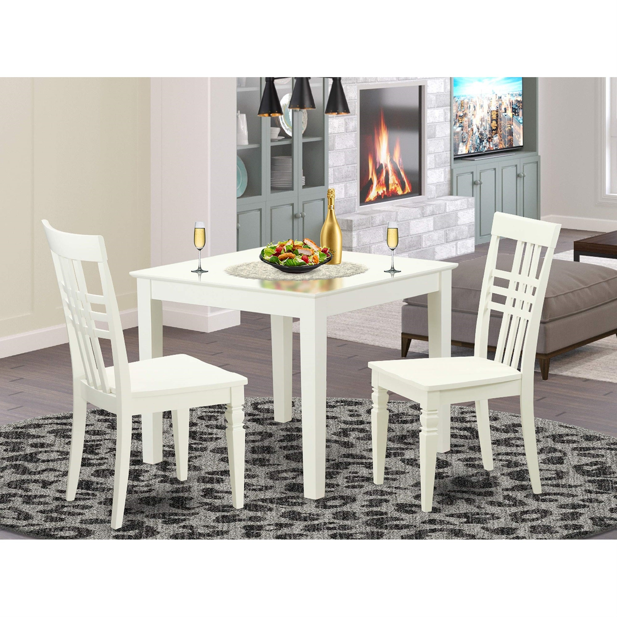 East West Furniture OXLG3-LWH-W 3 Piece Set Contains a Square Dinner Table and 2 Kitchen Dining Chairs