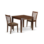 East West Furniture OXML3-MAH-C 3 Piece Set for Small Spaces Contains a Square Dining Room Table and 2 Linen Fabric Upholstered Chairs, 36x36 Inch