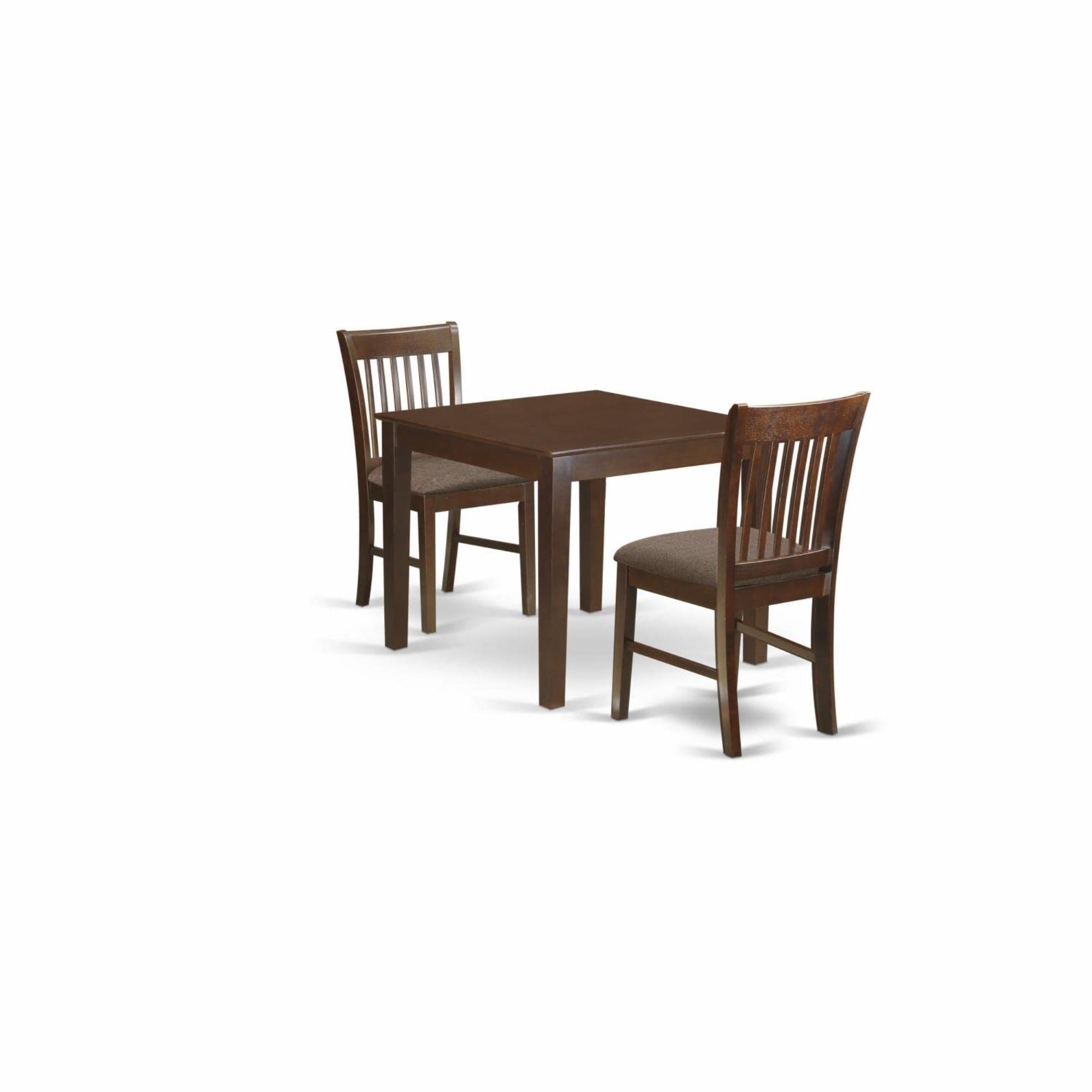 East West Furniture OXNO3-MAH-C 3 Piece Room Set Contains a Square Kitchen Table and 2 Linen Fabric Upholstered Dining Chairs, 36x36 Inch