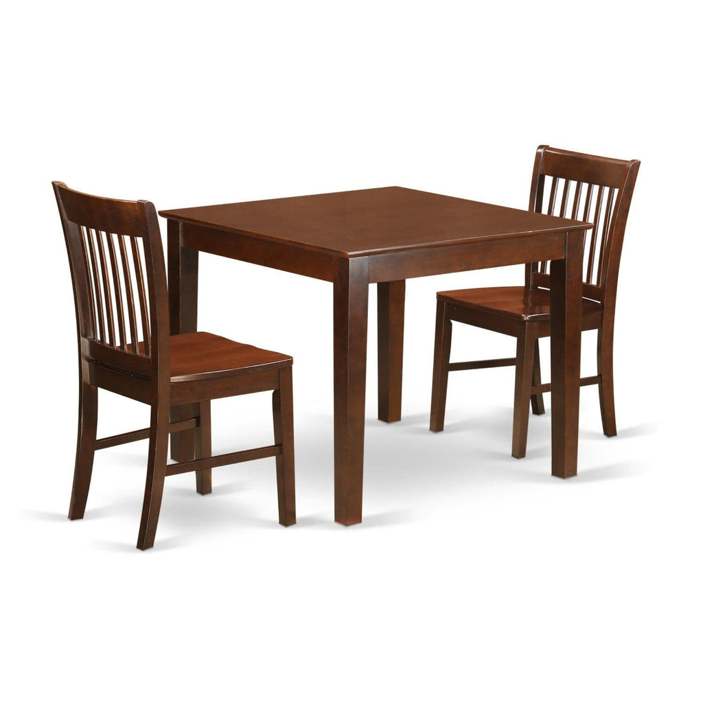 East West Furniture Oxford 3 Piece Room Set Contains a Square Kitchen Table and 2 Dining Chairs, 36x36 Inch, OXNO3-MAH-W