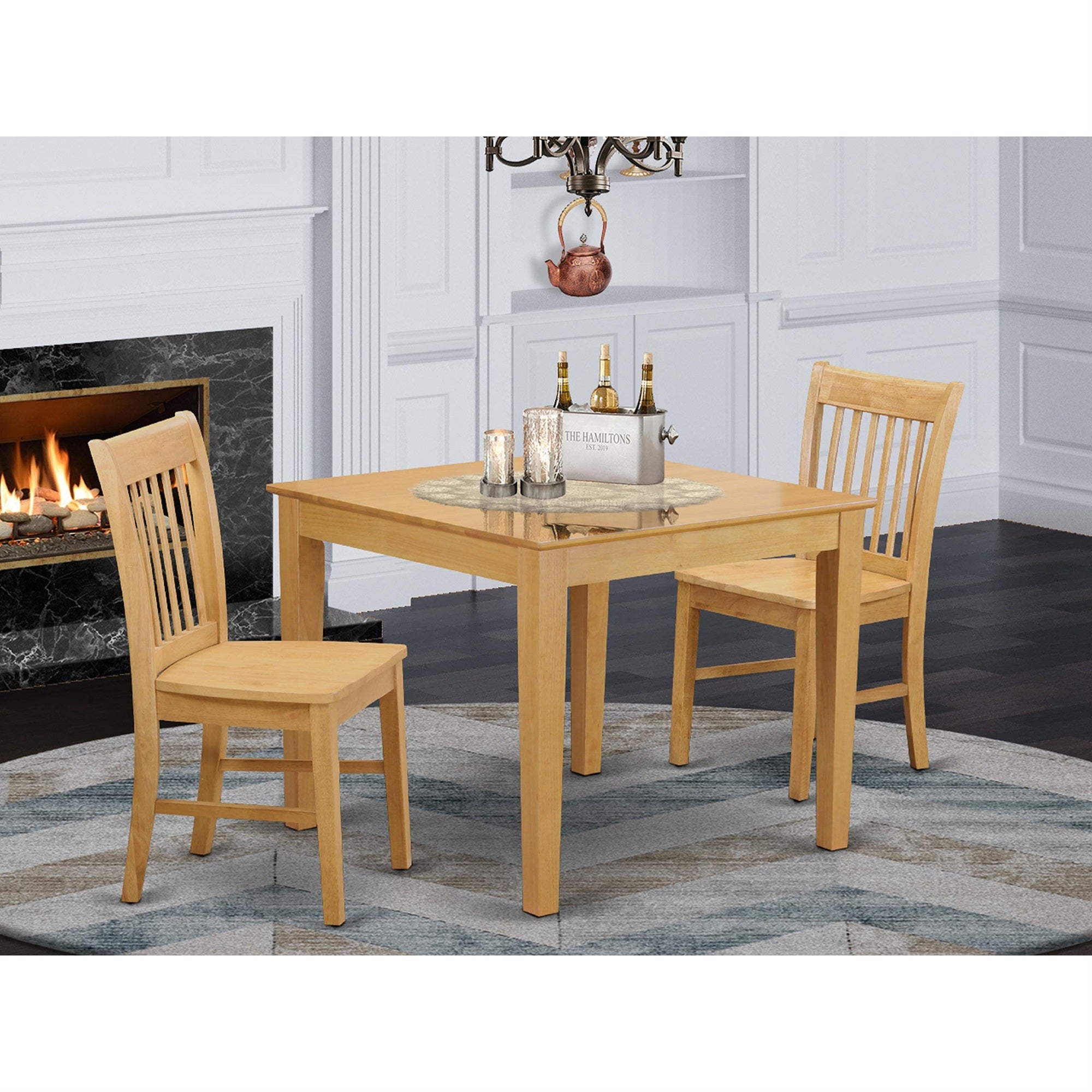 East West Furniture Oxford 3 Piece Kitchen Set Contains a Square Table and 2 Dining Room Chairs, 36x36 Inch, OXNO3-OAK-W