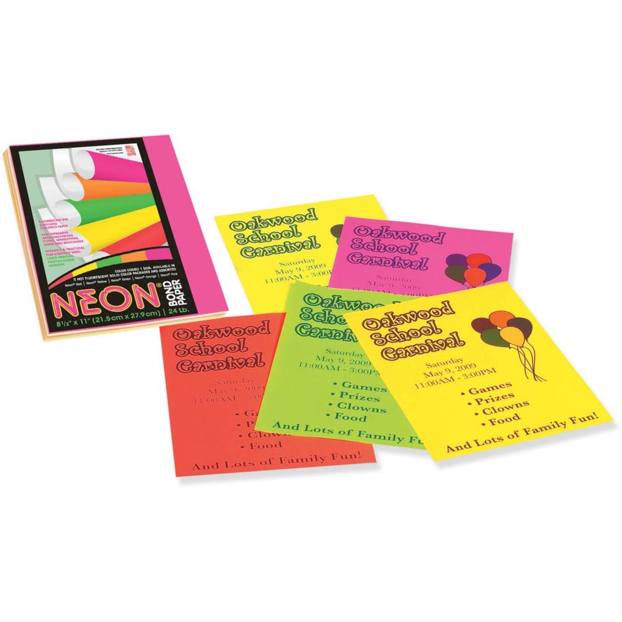 Pacon Neon Multipurpose Paper - Assorted - Letter - 8.50 X 11 - 24 Lb Basis Weight - 100 Sheets/Pack - Bond Paper - 5 Assorted N