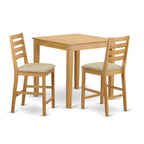 East West Furniture PBCF3-OAK-C 3 Piece Counter Height Pub Set for Small Spaces Contains a Square Kitchen Table and 2 Linen Fabric Dining Room Chairs, 36x36 Inch, Oak