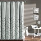 72-inch Pastel Blue Chenille Cotton Shower Curtain with Chevron Pattern