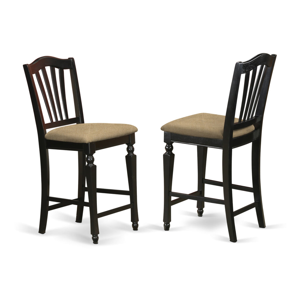 East West Furniture PBCH5-BLK-C 5 Piece Kitchen Counter Set Includes a Square Dining Table and 4 Linen Fabric Dining Room Chairs, 36x36 Inch, Black & Cherry