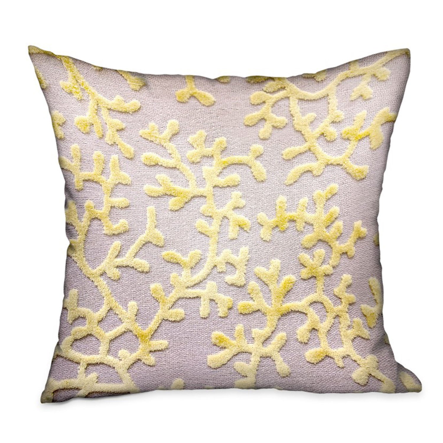 Plutus Lemon Reef Yellow, Cream Floral Luxury Throw Pillow Double Sided  16' X 16'