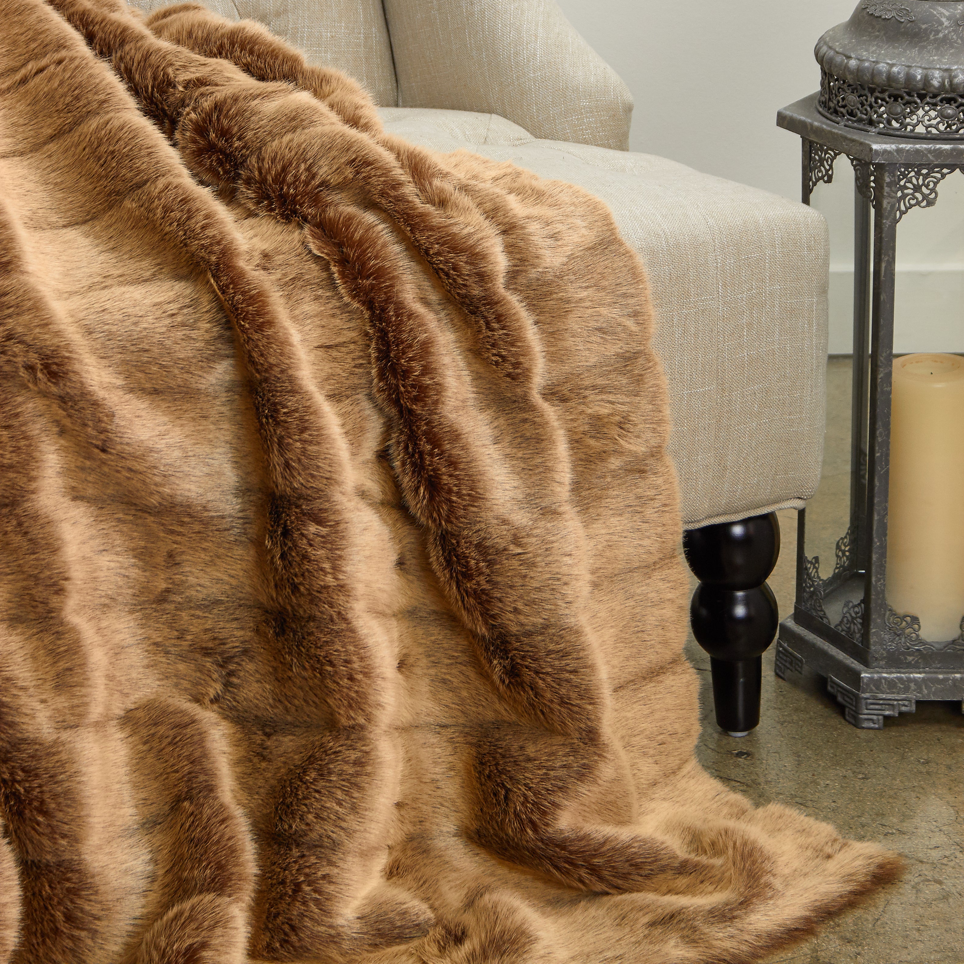 Plutus Frost Mink Light Brown Faux Fur Luxury Throw Throw 36W X 60L