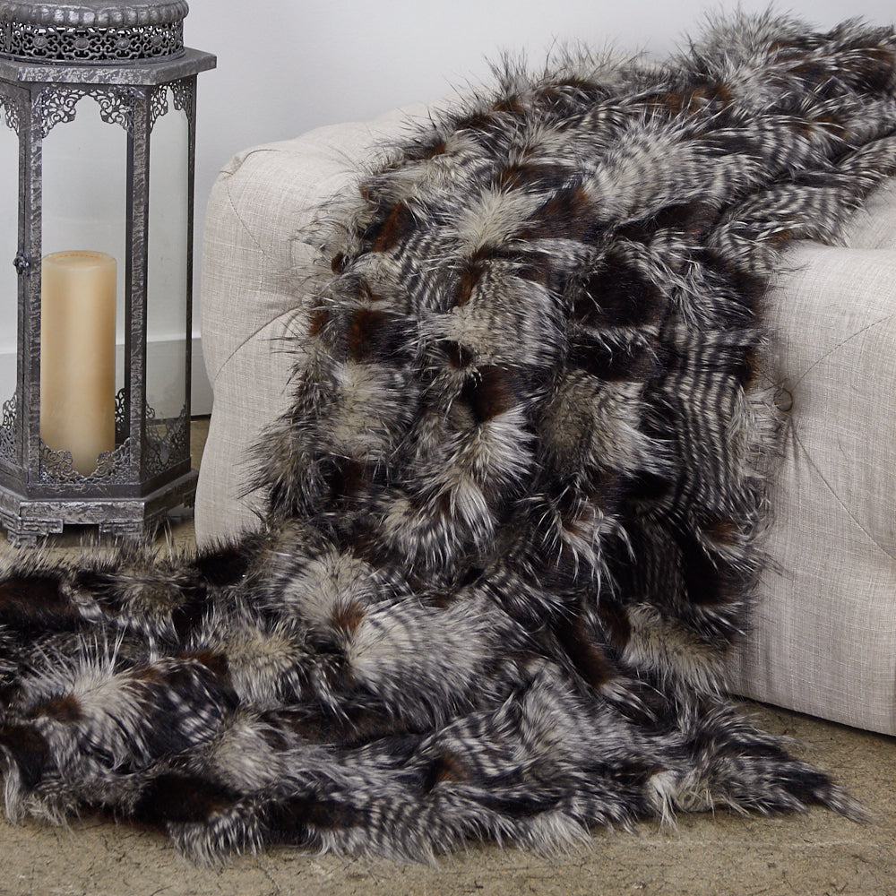 Plutus Porcupine Dark Brown And Beige Faux Fur Luxury Throw Throw 36W X 60L