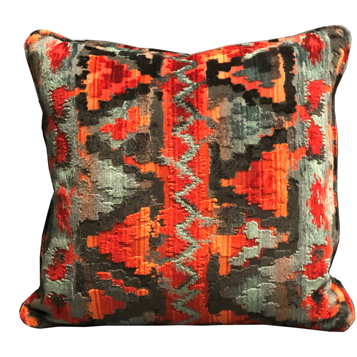 Plutus Sachi Love Red, Blue And Orange Ikat Luxury Throw Pillow Double Sided  20' X 30' Queen