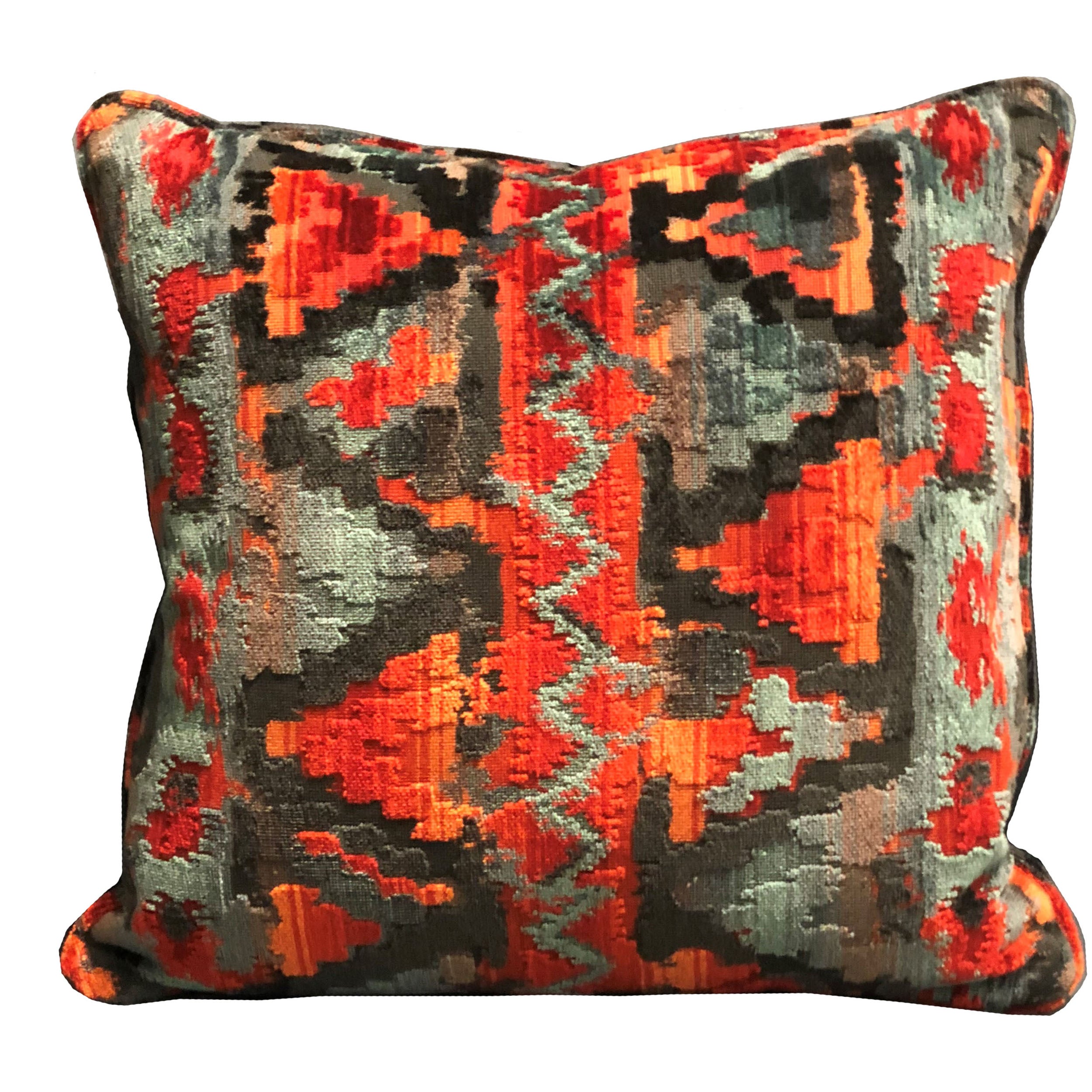 Plutus Sachi Love Red, Blue And Orange Ikat Luxury Throw Pillow Double Sided  26' X 26'