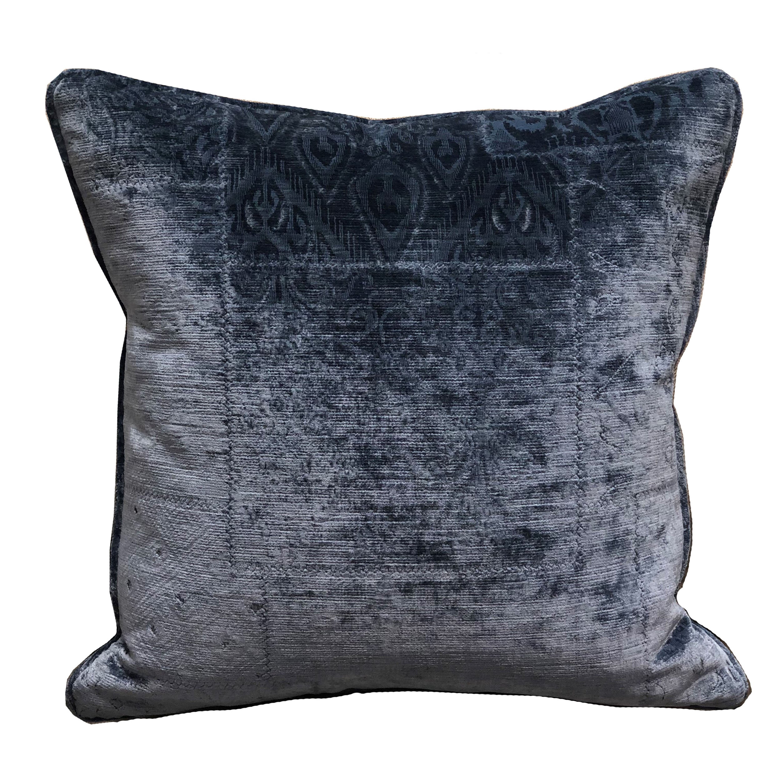Plutus Bleu Velour Blue Luxury Throw Pillow Double Sided  20' X 20'