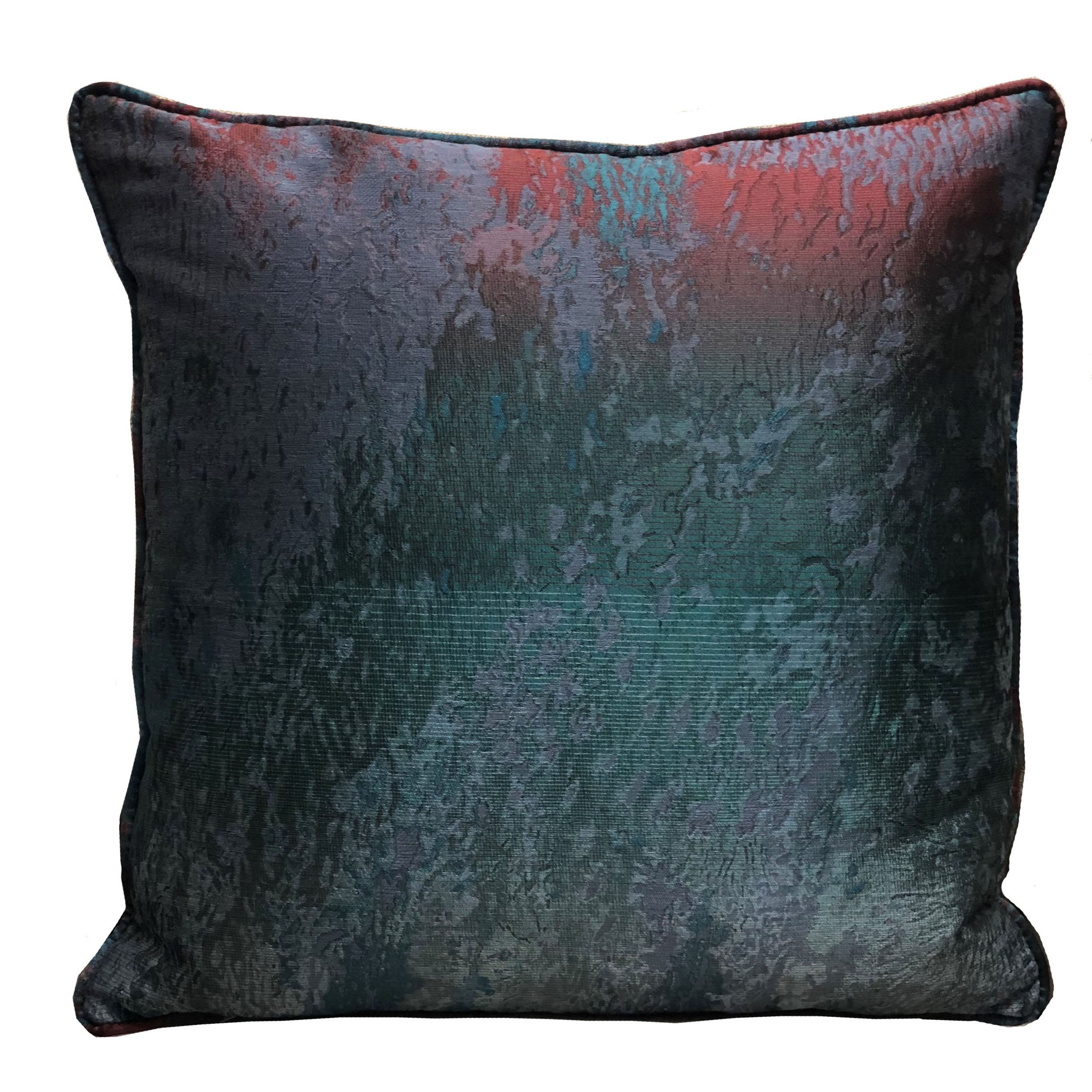 Plutus Bleu Velour Blue, Green, Red Luxury Throw Pillow Double Sided  12' X 20'