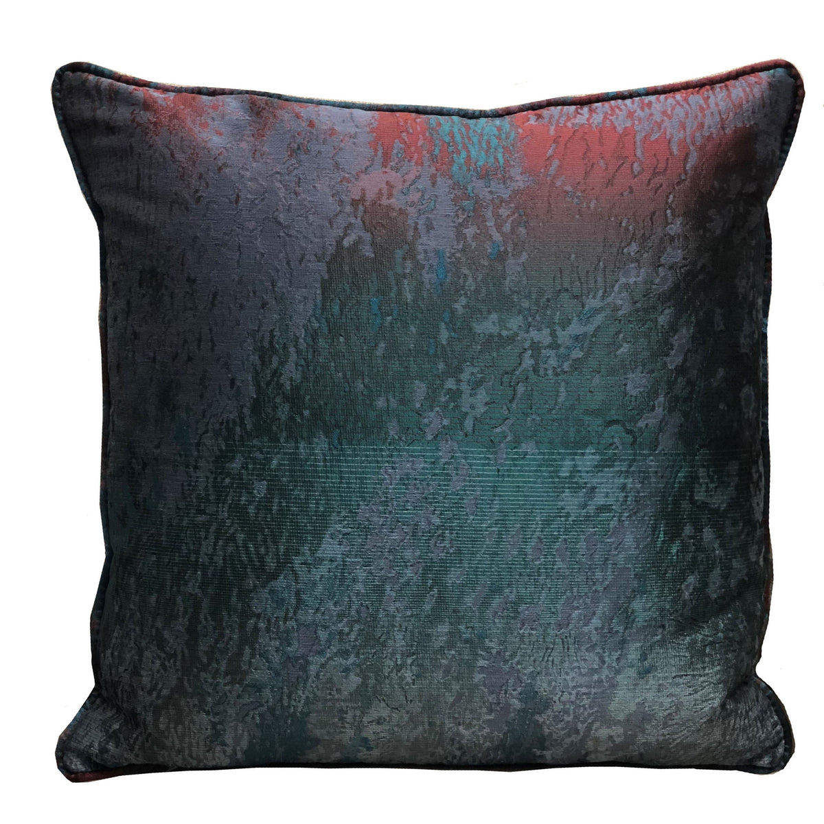 Plutus Bleu Velour Blue, Green, Red Luxury Throw Pillow Double Sided  16' X 16'