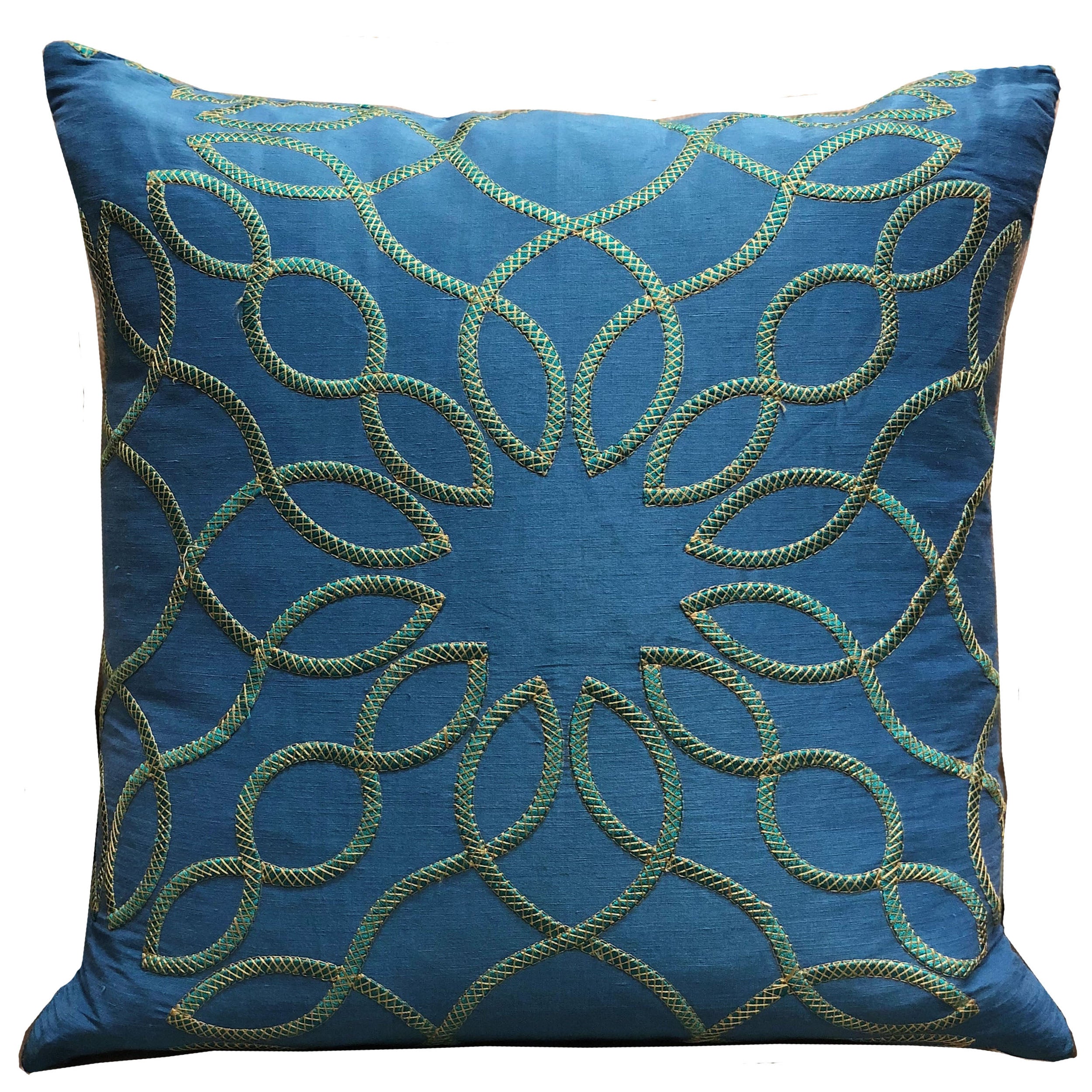 Plutus Calico Island Blue And Green Geometric Luxury Throw Pillow Double Sided  20' X 30' Queen