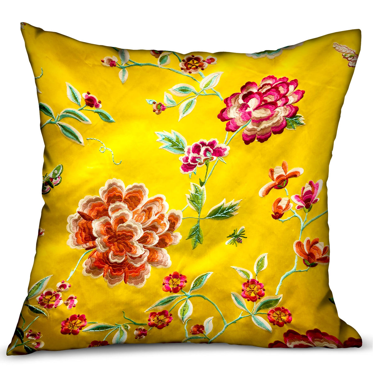 Plutus Heavenly Peonies Yellow Floral Luxury Throw Pillow Double Sided  22' X 22'