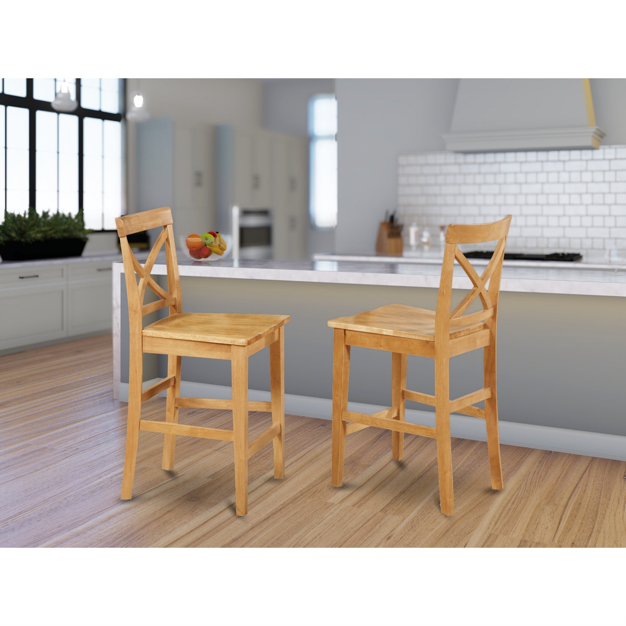East West Furniture PBS-OAK-W Pub Counter-Height Bar Stool - Pub Height Kitchen Chairs, Set of 2, Oak