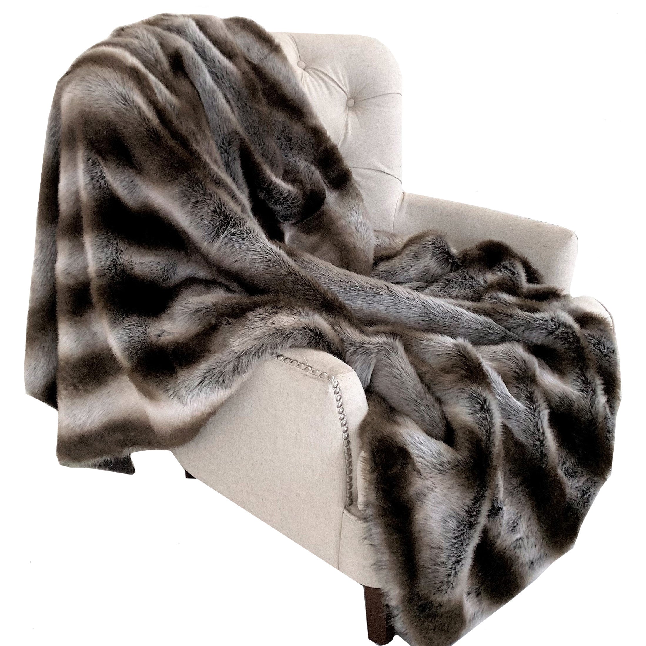 Plutus Fancy Gray Silver Chinchilla Faux Fur Handmade Luxury Throw 60W X 72L