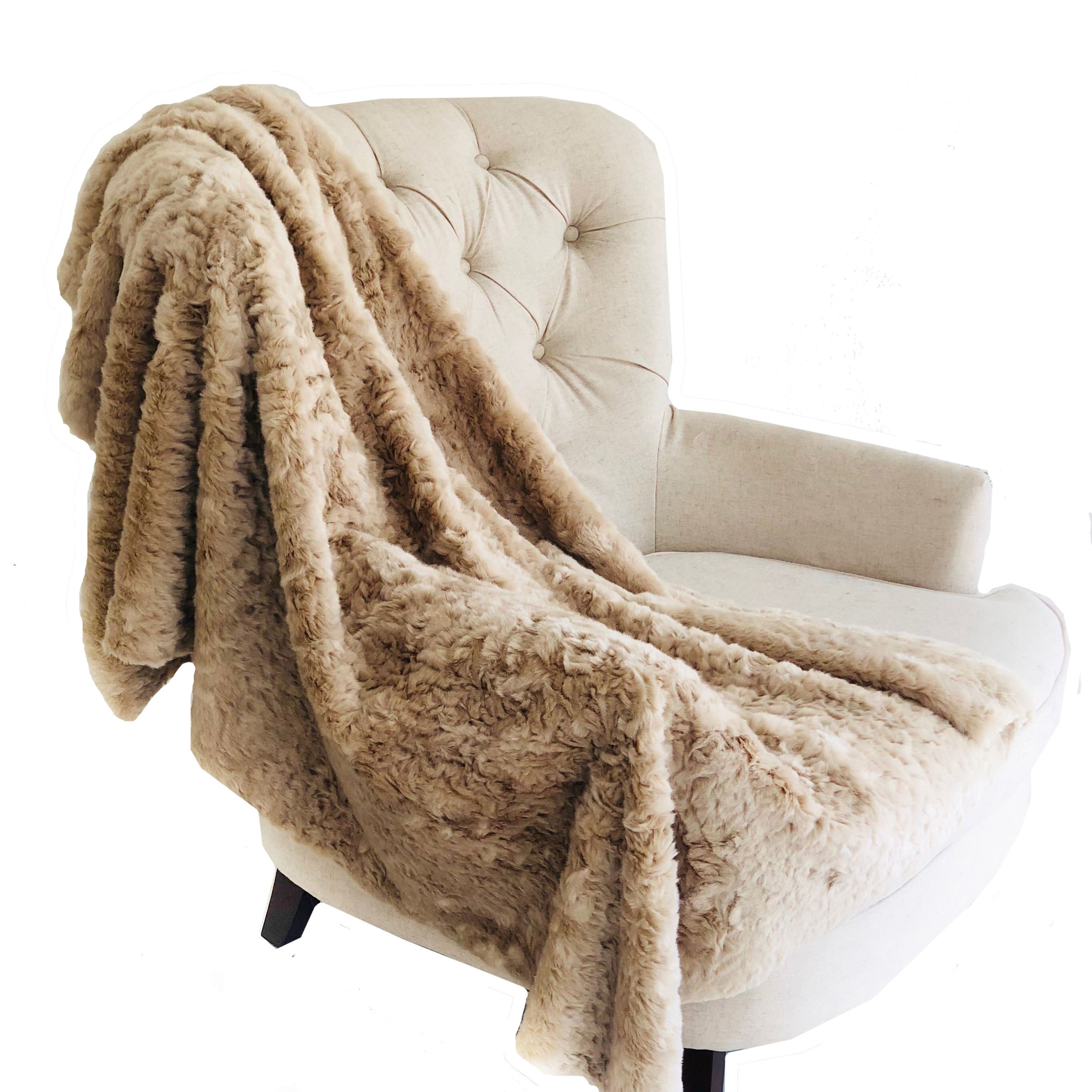 Plutus Champagne Persian Chilla Faux Fur Handmade Luxury Throw Blanket 80L X 90W Twin Xl
