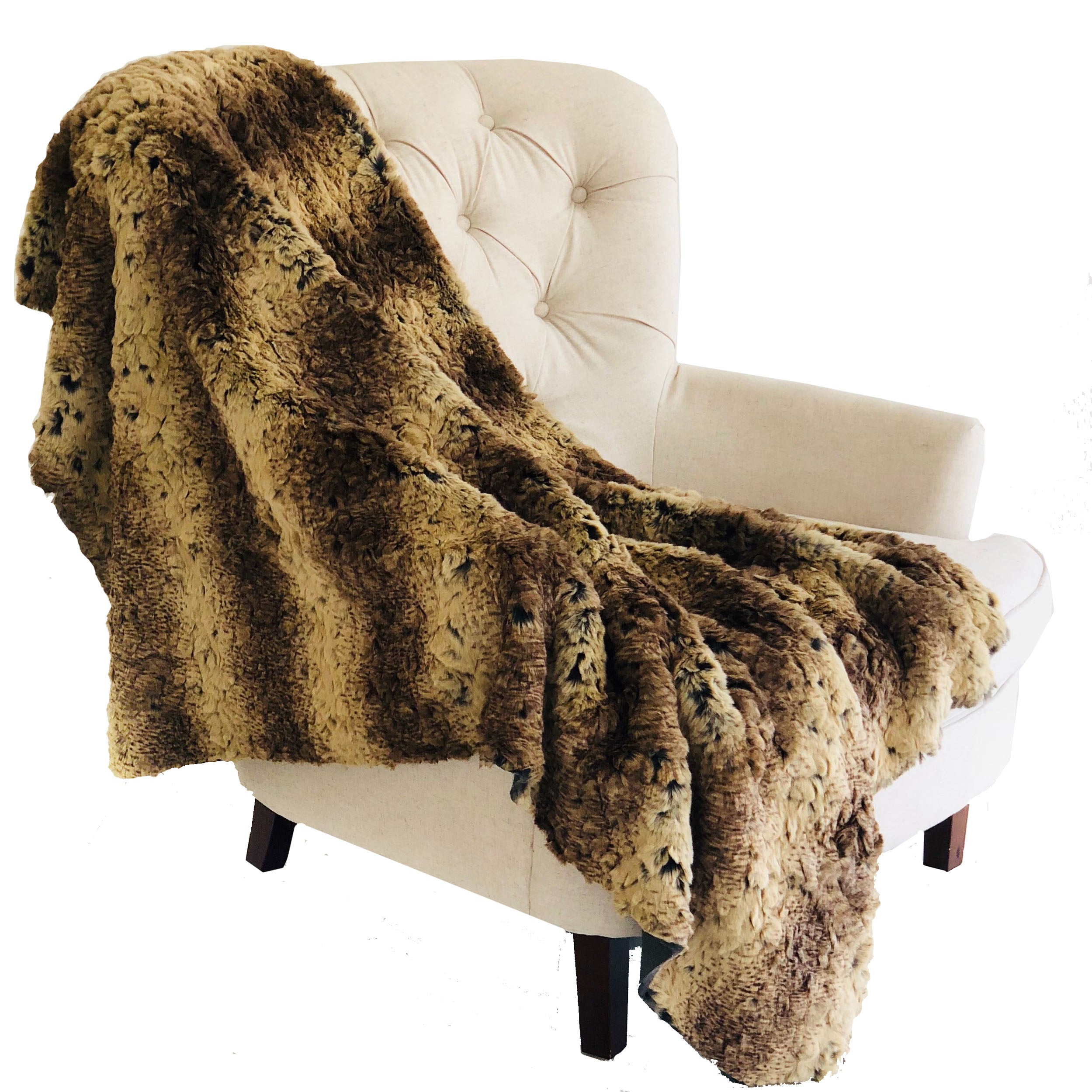 Plutus Beige And Brown Chinchilla Faux Fur Luxury Throw Blanket 70L X 90W Twin