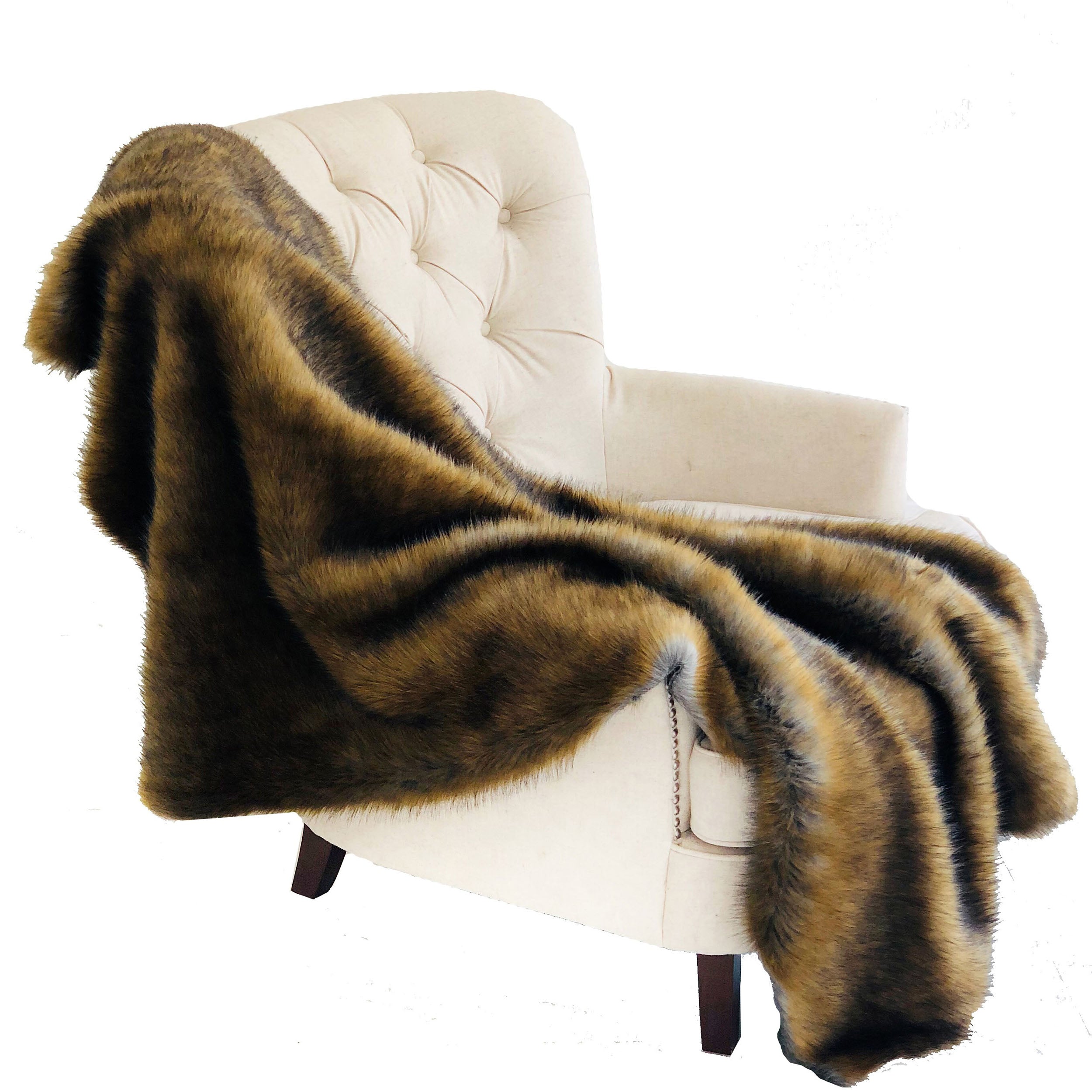 Plutus Brown And Grey Wild Grizzly Bear Faux Fur Luxury Throw Throw 60W X 72L