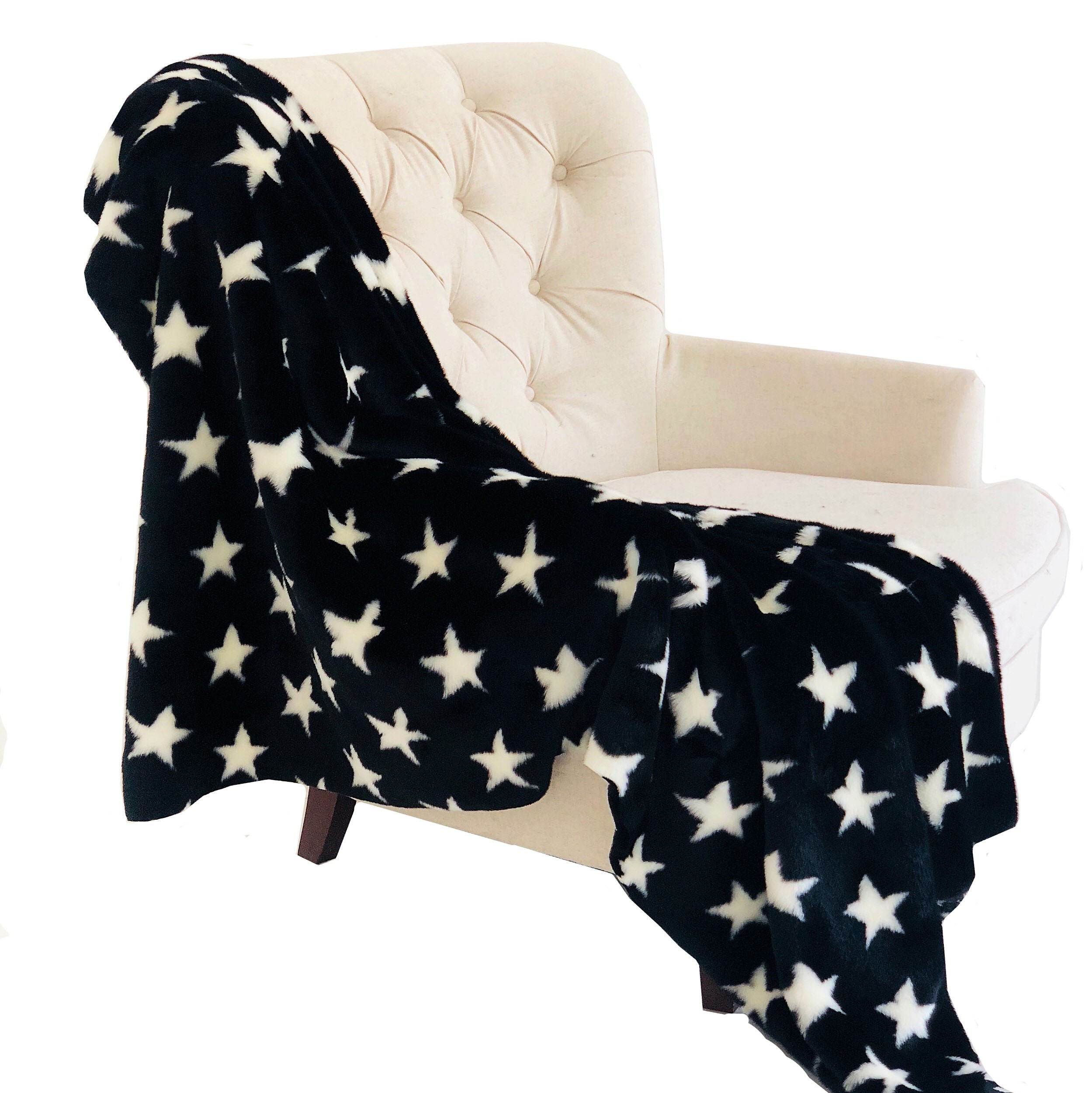Plutus Black And White Stars Soft Handmade Luxury Throw Blanket 96L X 110W Queen