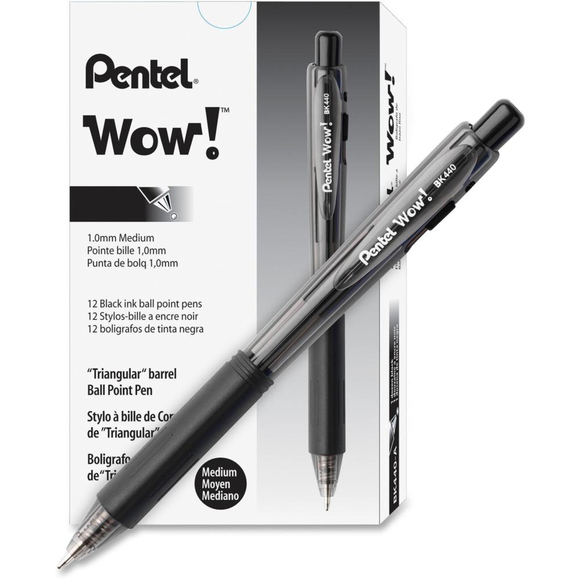 Pentel Wow! Retractable Ballpoint Pens - Medium Pen Point - Refillable - Retractable - Black - Transparent Barrel - 36 / Pack