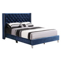 Julie Light Navy Blue Tufted Upholstered Low Profile Full Panel Bed