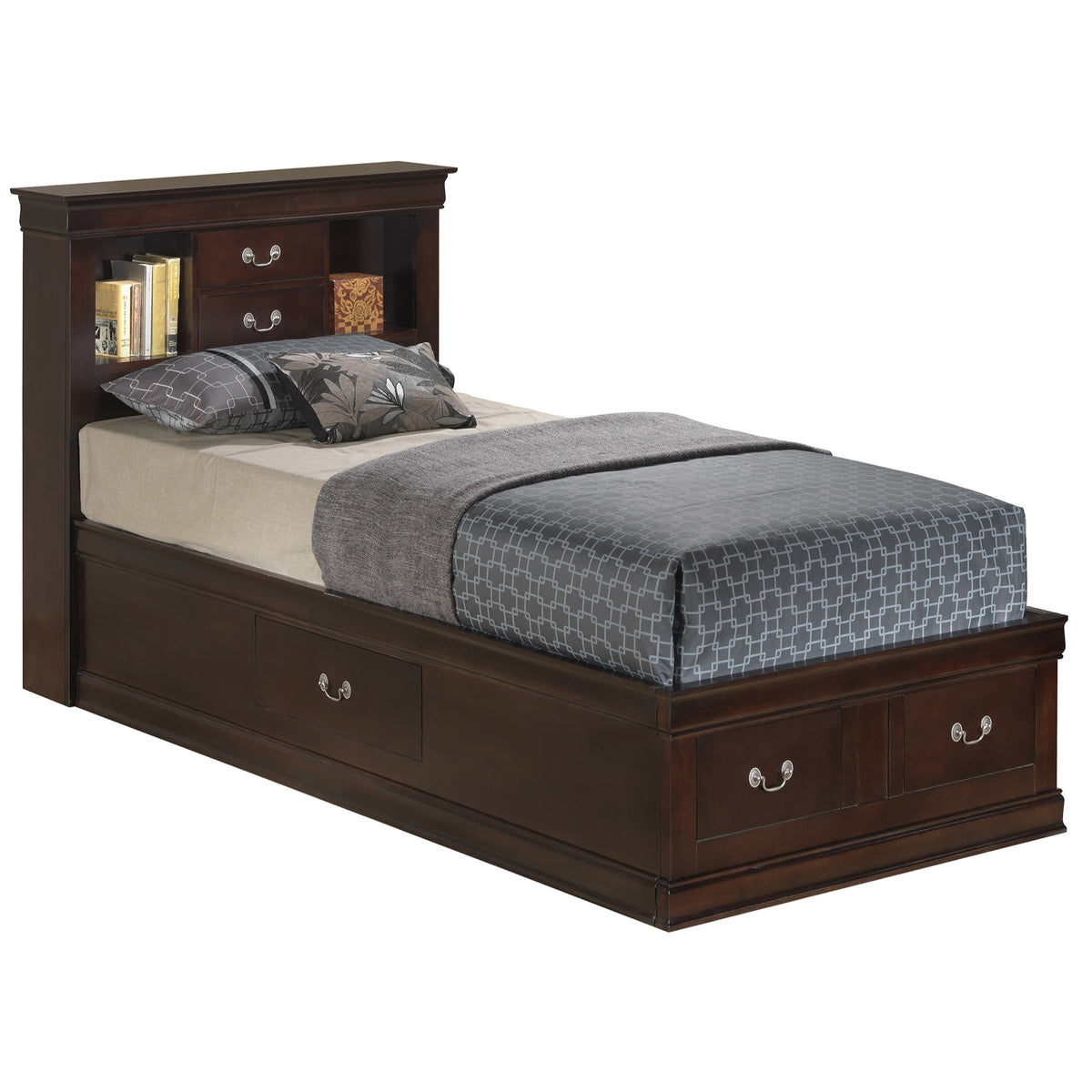 Louis Philippe Cappuccino Twin Storage Platform Bed With 6 Storage Drawers
