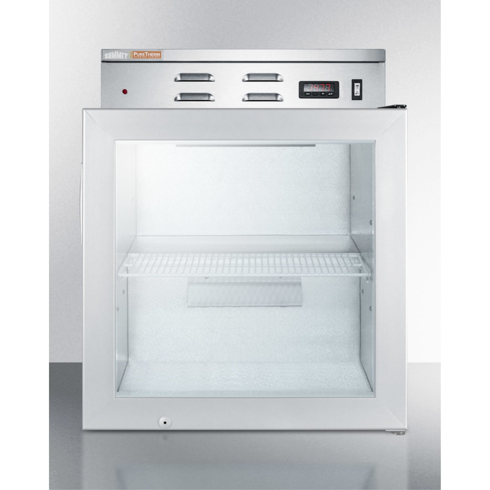 Single chamber compact blanket warmer with glass door, digital thermostat, and lock