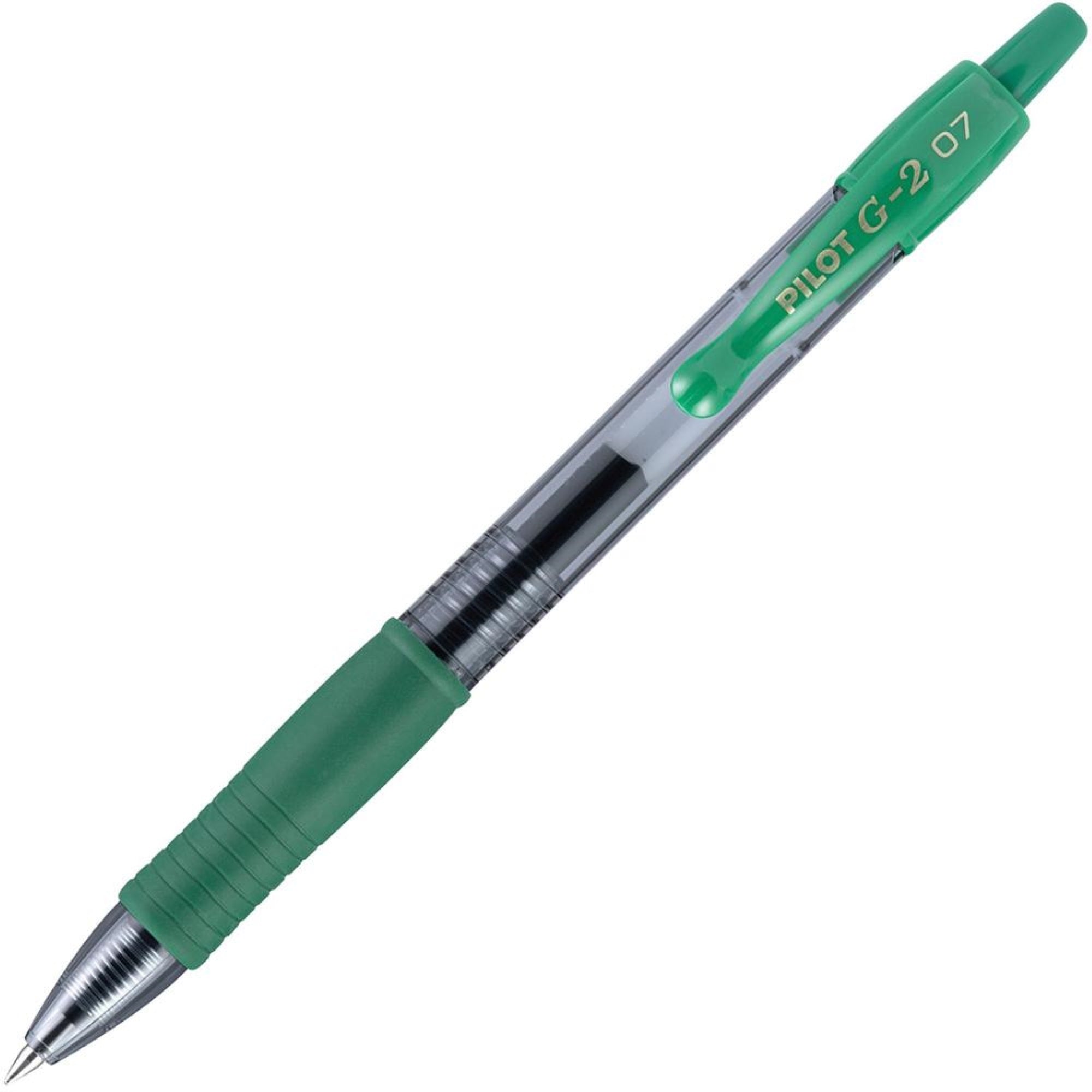 Pilot G2 Retractable Gel Ink Rollerball Pens - Fine Pen Point - 0.7 Mm Pen Point Size - Refillable - Retractable - Green Gel-Bas