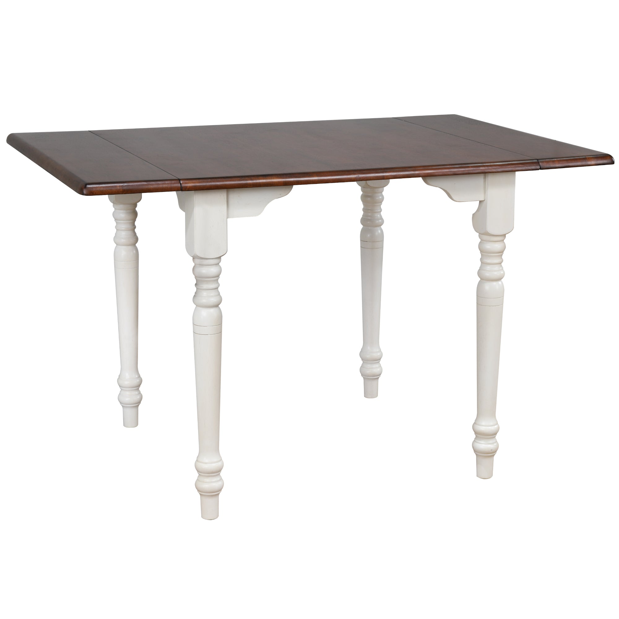 Sunset Trading Andrews 48 Rectangular Extendable Drop Leaf Dining Table - Antique White with Chestnut Brown Top- Seats 6