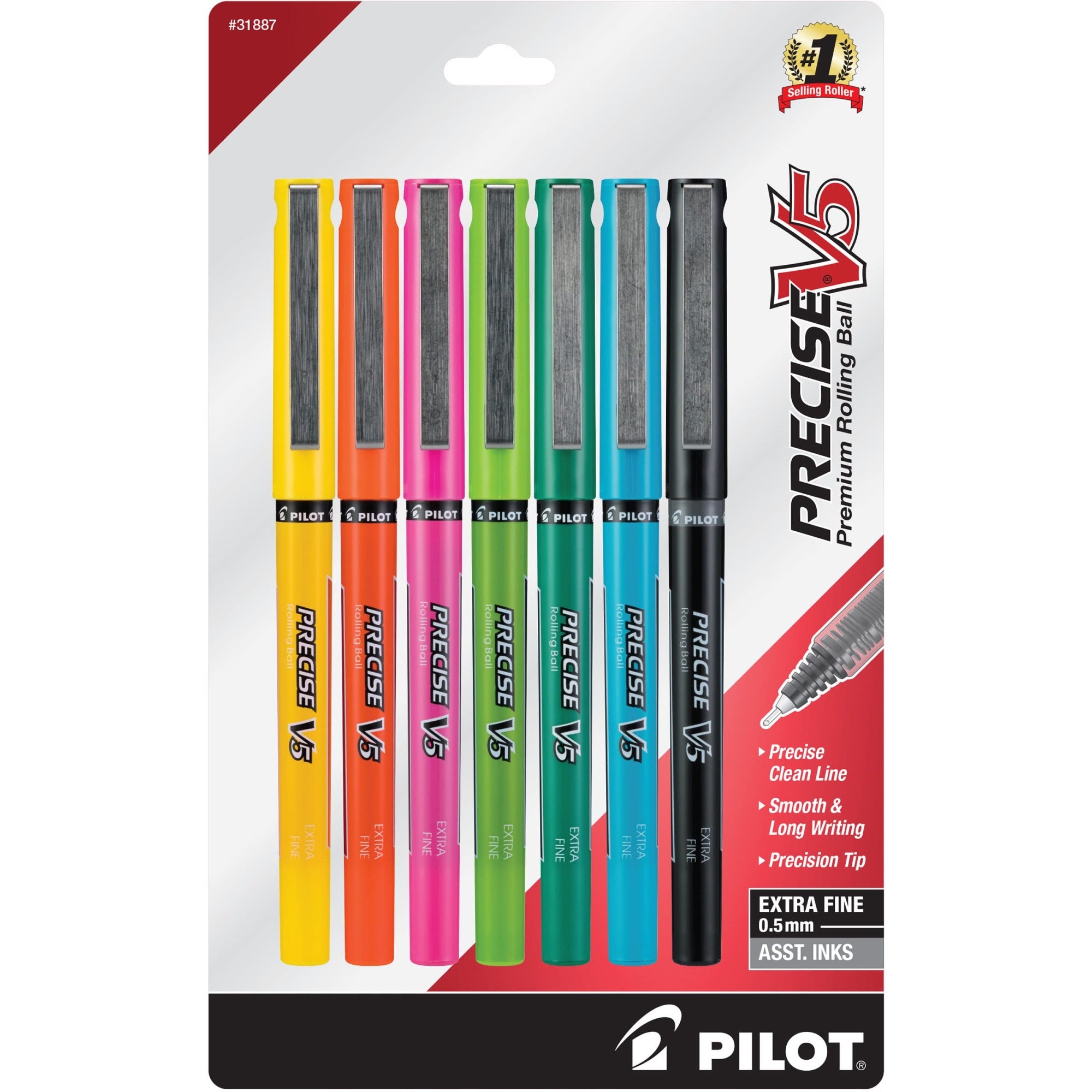 PILOT Precise V5 Stick Liquid Ink Rolling Ball Stick Pens  Extra Fine Point (0.5mm) Assorted Ink Colors  7-Pack (31887)