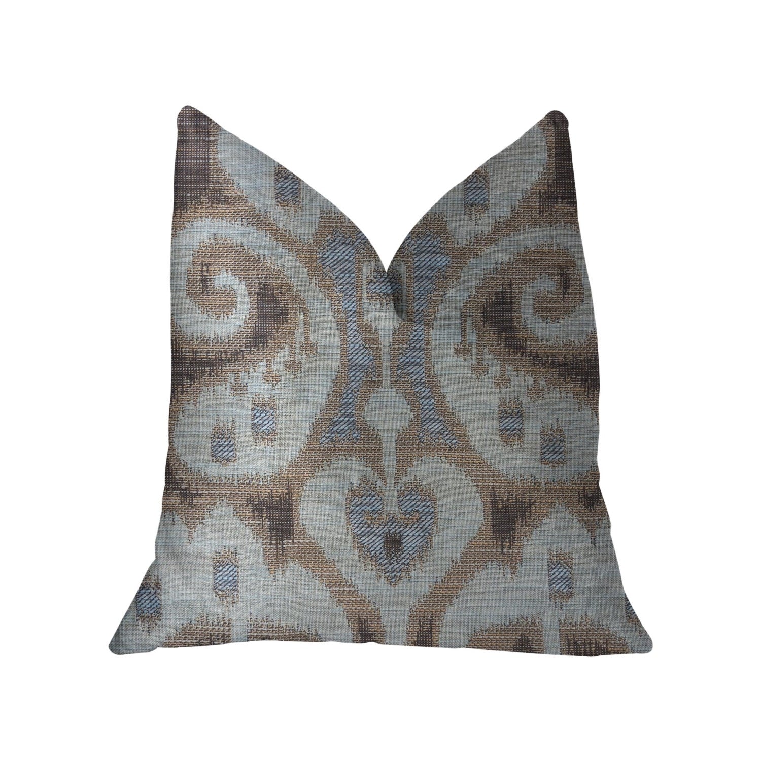 Plutus Paragon Brown, Blue And Beige Luxury Throw Pillow - Double Sided  18' X 18'