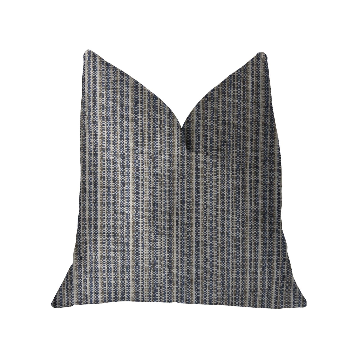 Plutus Parallel Lanes Blue, Beige And Brown Luxury Throw Pillow - Double Sided  20' X 20'