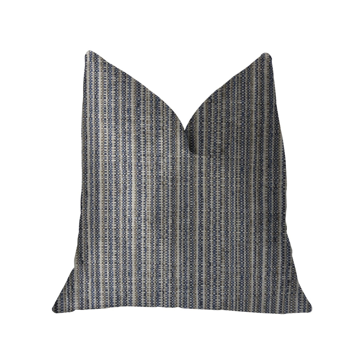 Plutus Parallel Lanes Blue, Beige And Brown Luxury Throw Pillow - Double Sided  22' X 22'