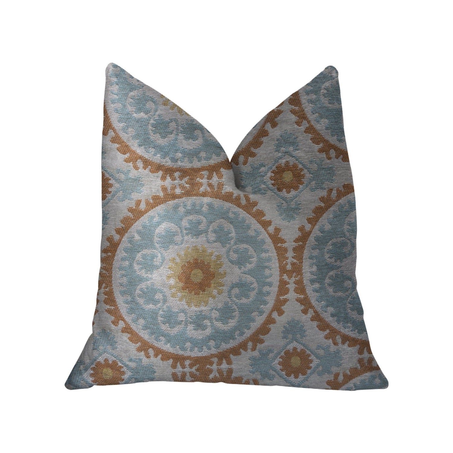 Plutus Sunset Cottage Orange, Blue And Ivory Luxury Throw Pillow - Double Sided  26' X 26'
