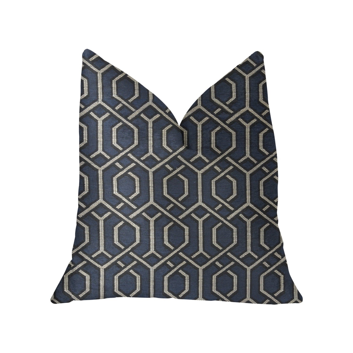 Plutus Midnight Padlock Blue, Black And Beige Luxury Throw Pillow - Double Sided  20' X 36' King