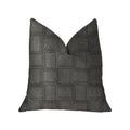 Plutus Licorice Black Artificial Leather Luxury Throw Pillow - Double Sided  16' X 16'