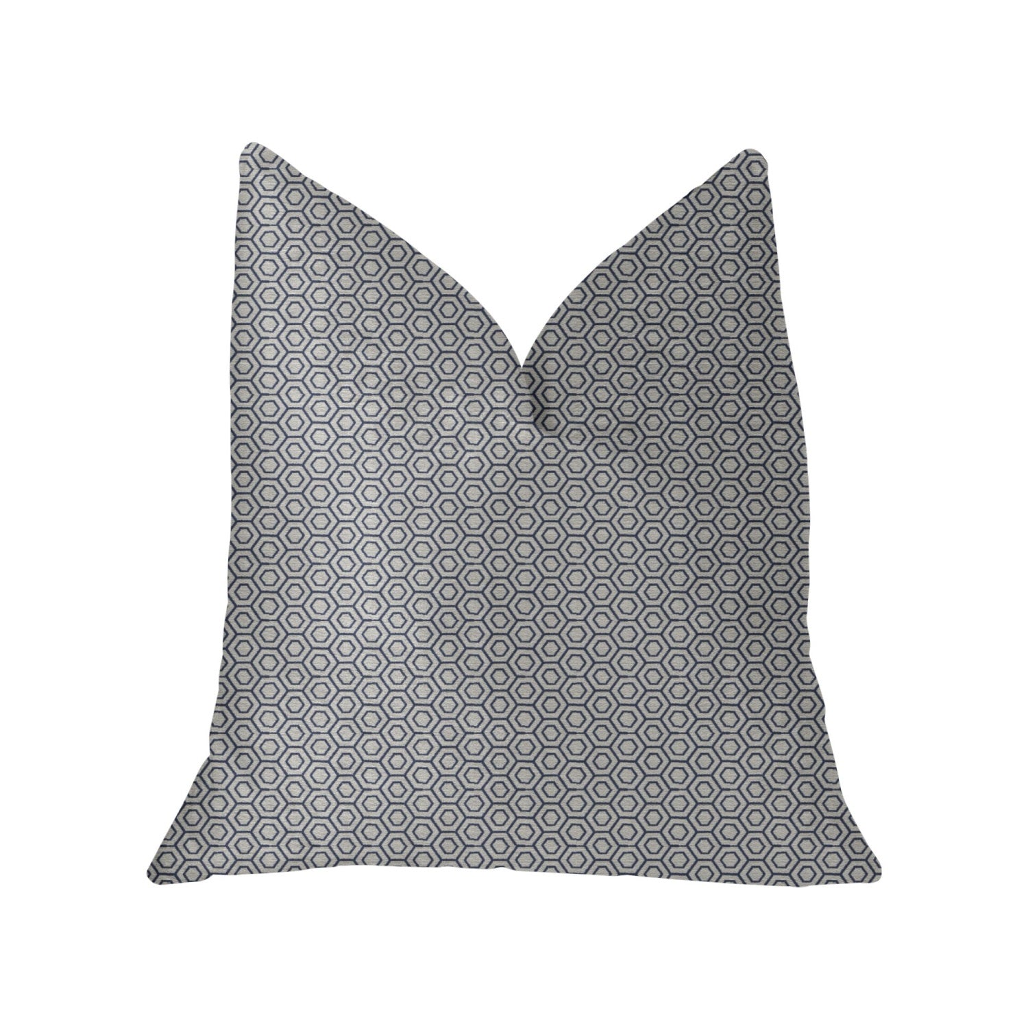 Plutus Myriad Hexagon  Blue And Beige Luxury Throw Pillow - Double Sided  22' X 22'
