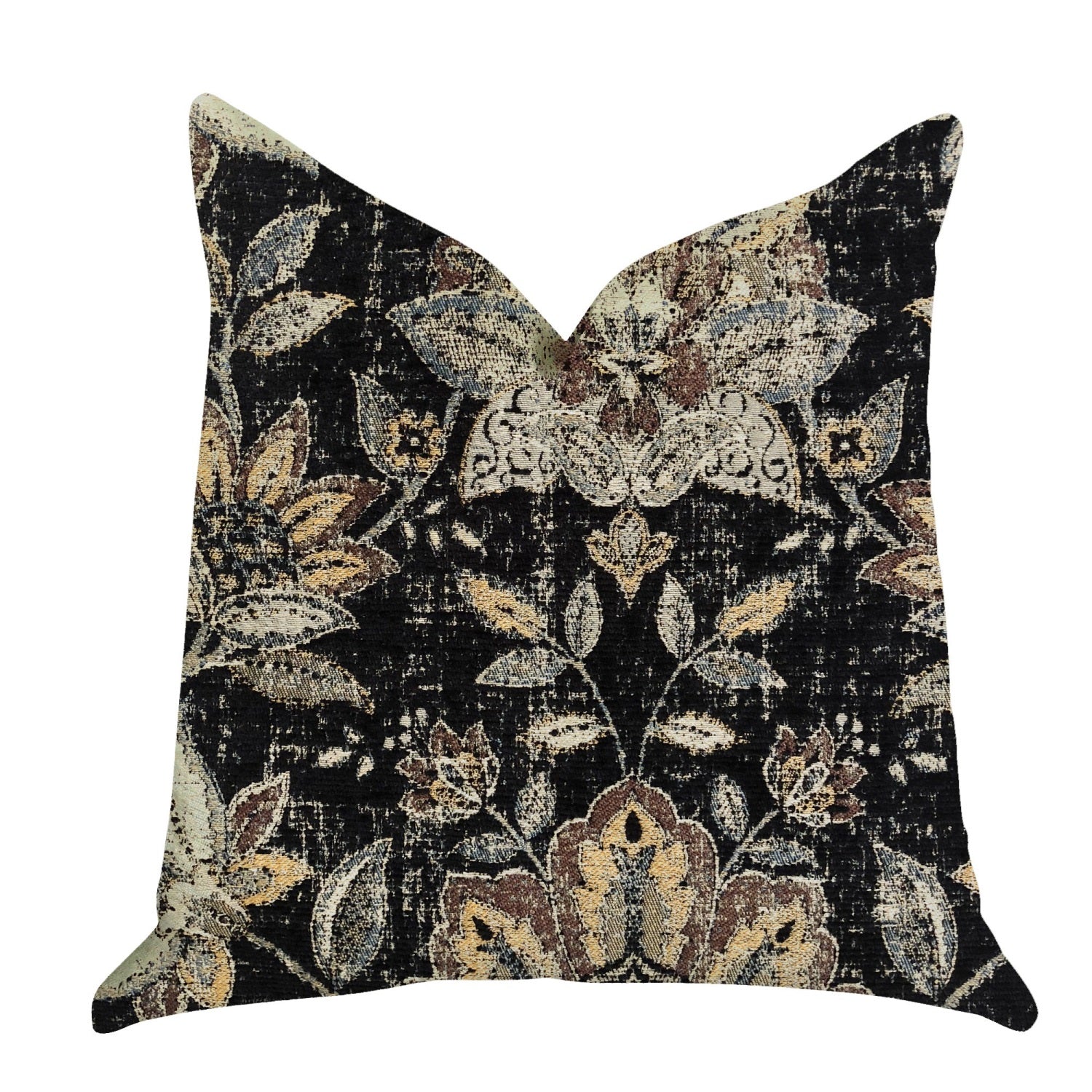 Plutus Noir Lotus Blossom Luxury Throw Pillow - Double Sided  24' X 24'