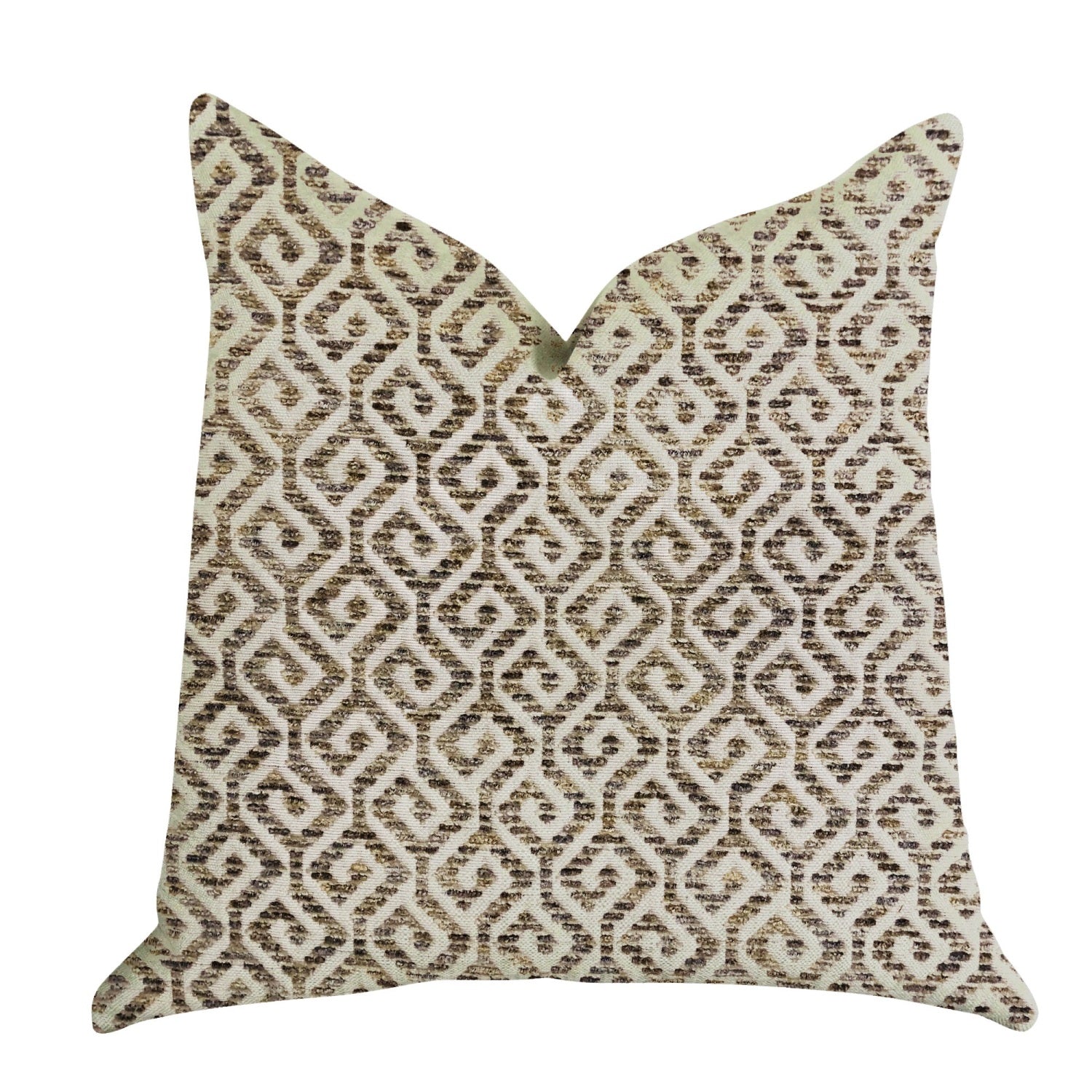 Plutus Omni Truffle Brown Shades Maze Luxury Throw Pillow  - Double Sided  22' X 22'