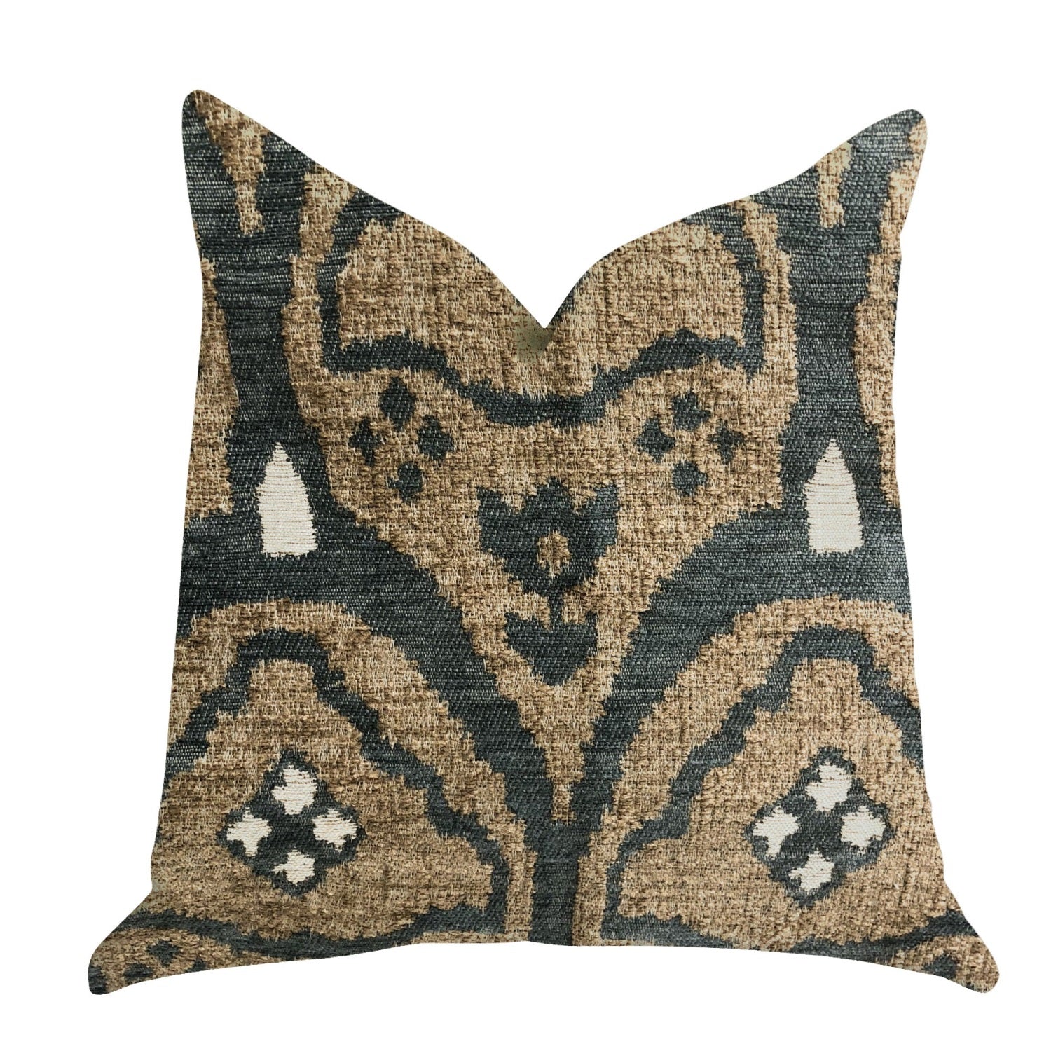Plutus Tulip Zen Green Taupe Luxury Throw Pillow  - Double Sided  22' X 22'
